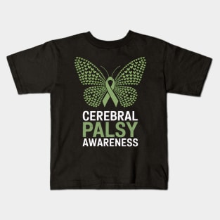 Butterfly Cerebral Palsy Awareness CP Green Ribbon Support Kids T-Shirt